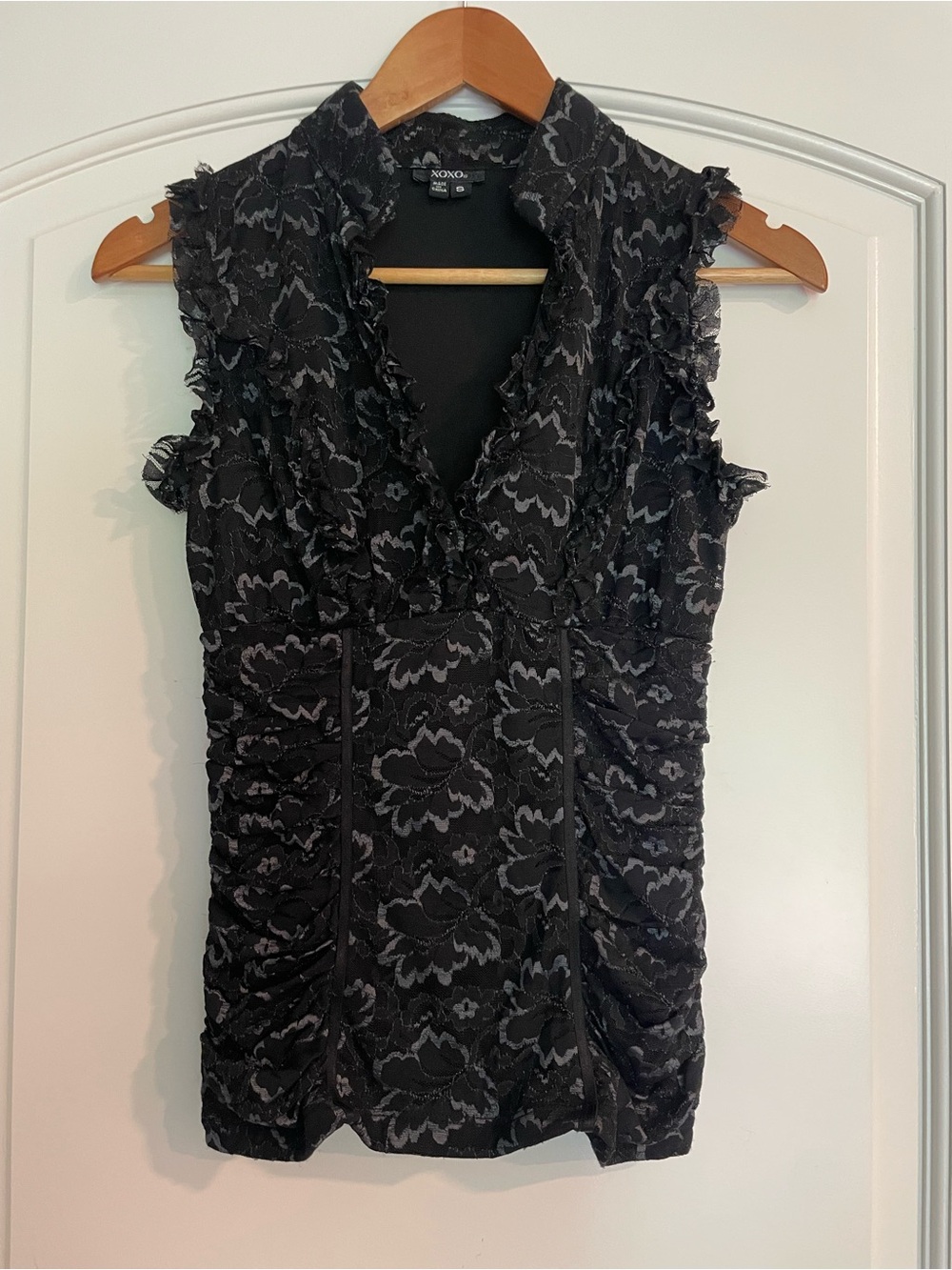 XOXO Black Lace Ruffle V-Neck Camisole Size Small